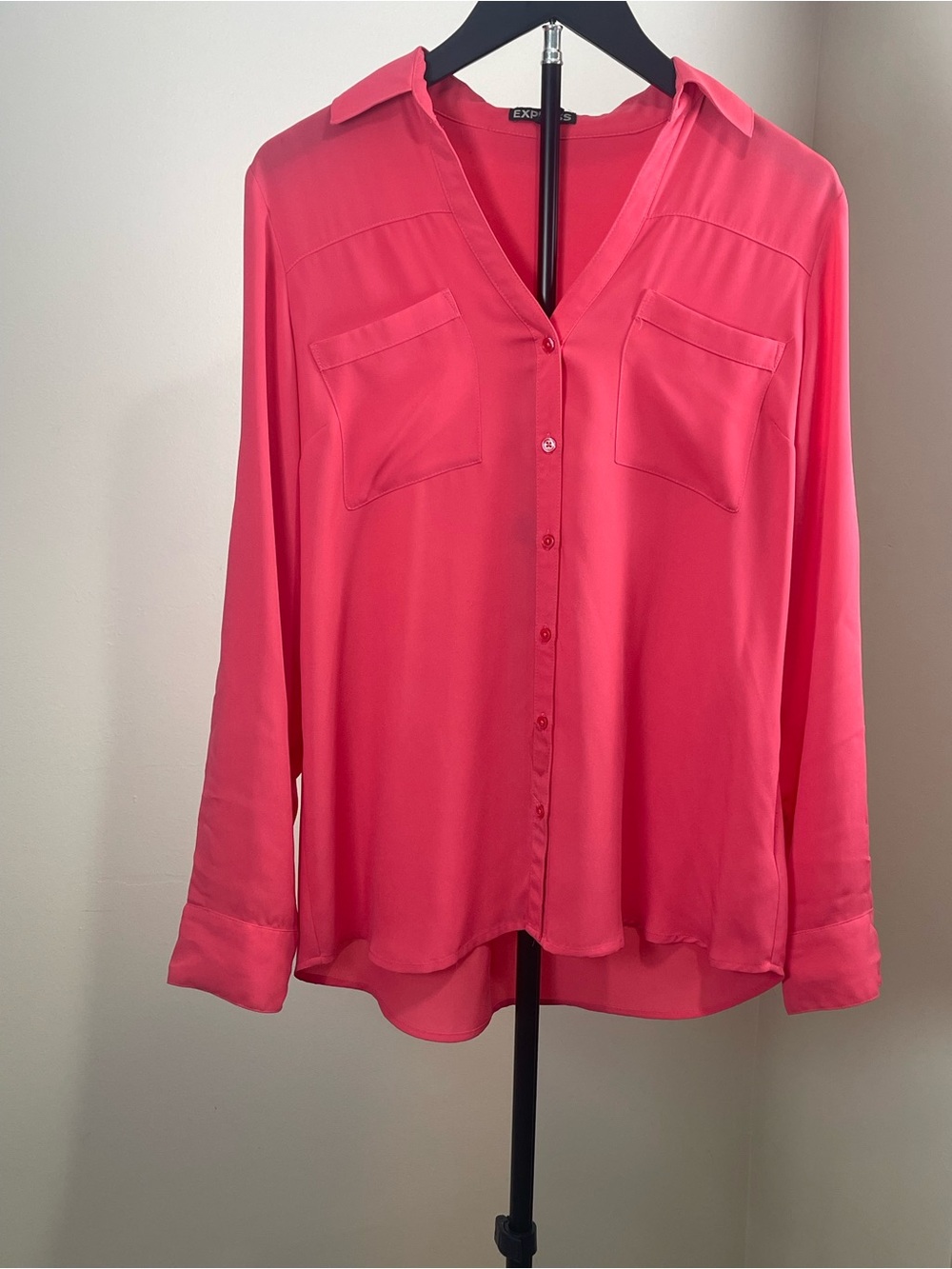 Express Women's Vibrant Pink Button-Front Blouse